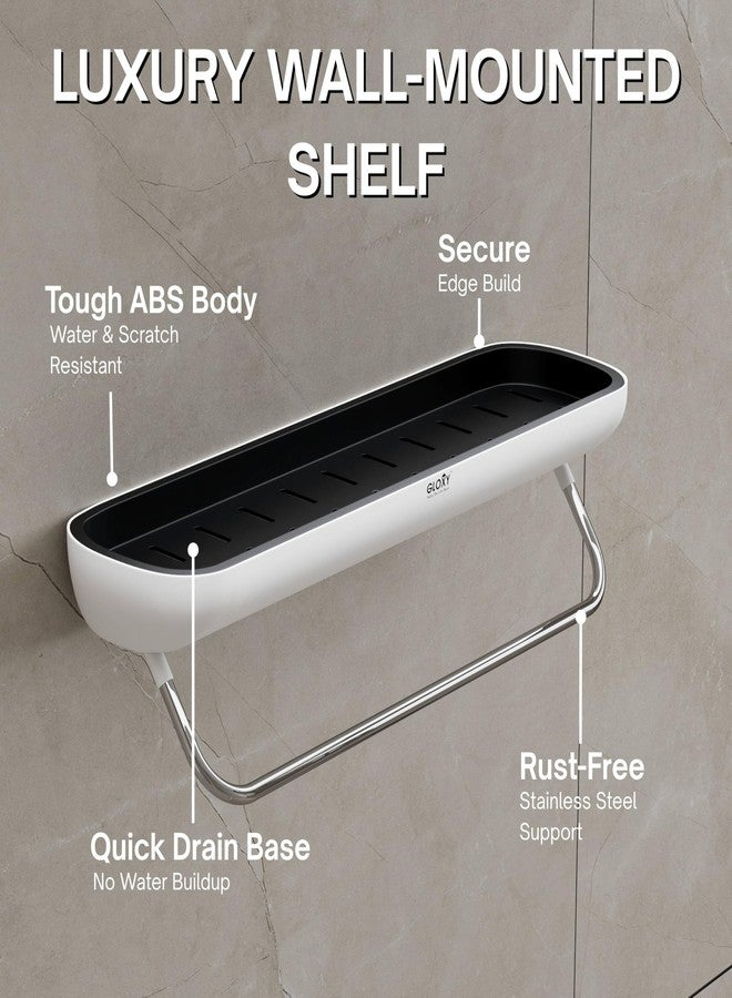GLOXY Wall Mount Bathroom Storage Rack with SS Towel Holder Rod - Multipurpose ABS Premium Toiletry Organiser Shower Caddy for Bathroom Accessories - Black & White - Image 3
